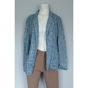 Aritzia Talula Women's Size 2 XS Light Blue Mini Heart Print Jacket Denim Blazer